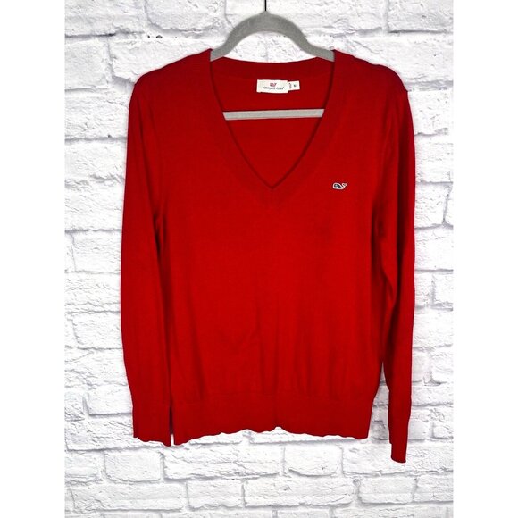 VINEYARD VINES Men's Red V-Neck Logo Embroidered Sweater Medium - Picture 1 of 4